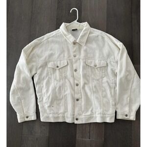 Sweet Sktbs Bomber Jacket Mens Large White Corduroy Snap Front Relaxed Fit